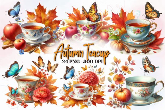 Autumn Teacup Watercolor Clipart in Practice