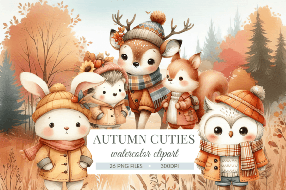 Autumn Watercolor Animals Clipart Bundle for Warm Seasonal Branding