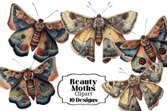 Beauty Moths Watercolor Clipart in Modern Design