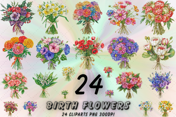 Birth Month Flower Watercolour Clipart