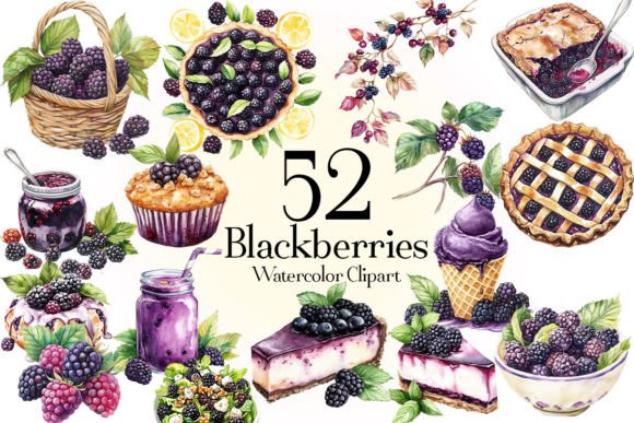 Blackberries Watercolor Clipart Bundle