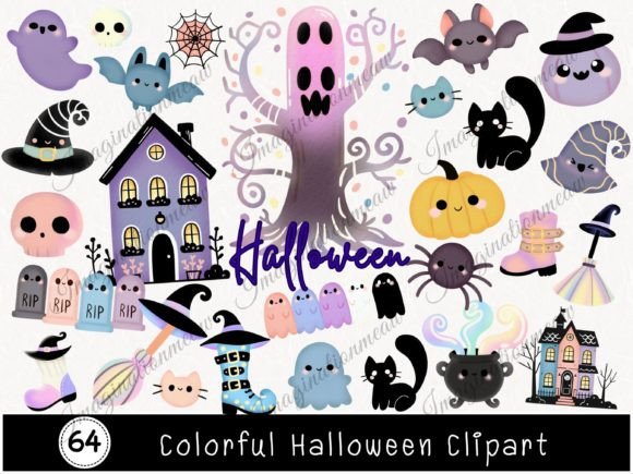 Cute Halloween Watercolor Clipart PNG