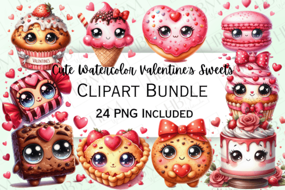 Cute Watercolor Valentine Sweets