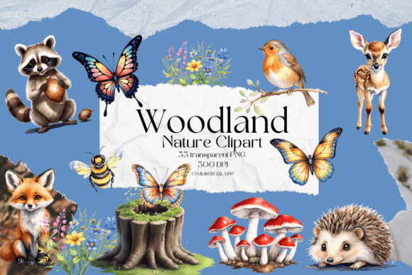 Cute Woodland Animals Watercolor Clipart