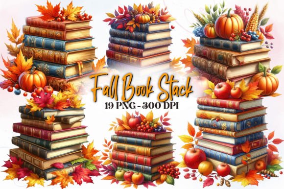 Fall Book Stack Watercolor Clipart for Creative Projects
