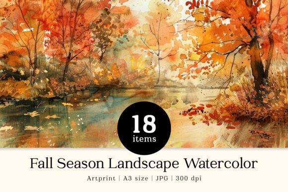 Fall Season Landscape Watercolor A3 Art