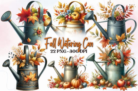 Fall Watering Can Watercolor Clipart