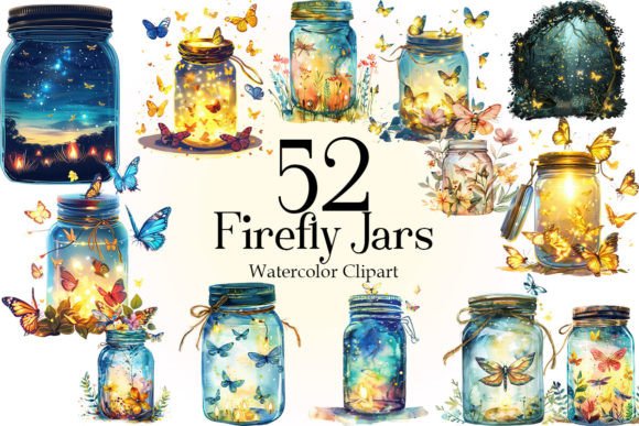Firefly Jars Watercolor Clipart Bundle for Design Projects
