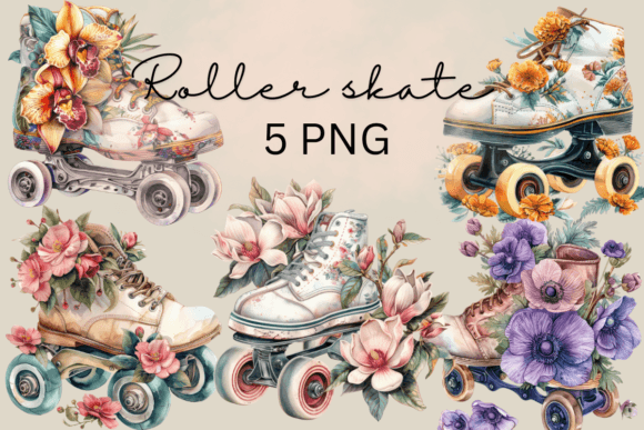 Floral Roller Skate Printable Watercolor Design Guide