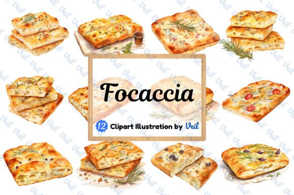 Focaccia Clipart Watercolor Bundle