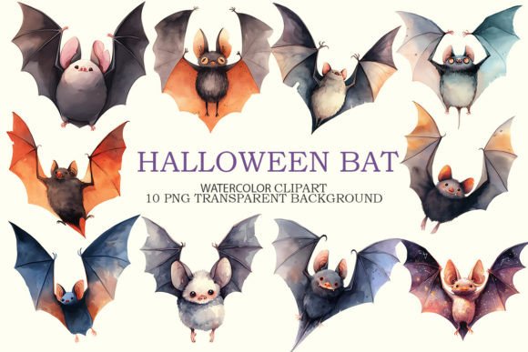 Halloween Bat Watercolor Clipart Bundle