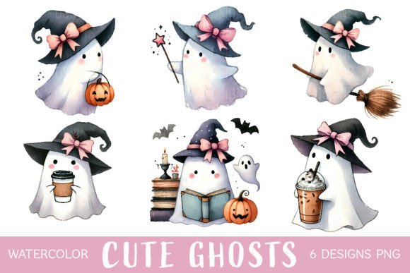 Halloween Ghost Watercolor Bundle Png for Designers & Creators
