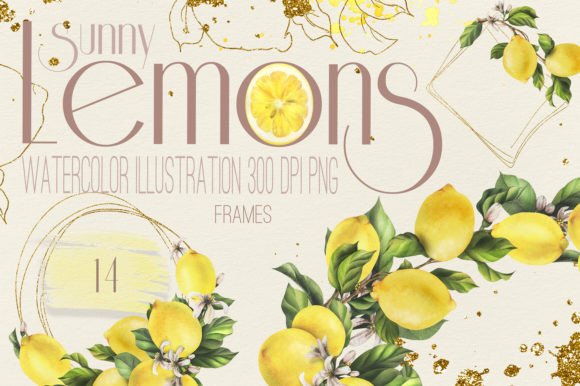 Lemons Sunny Watercolor Frames Wreaths