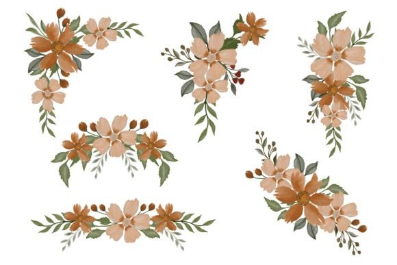 Orange Floral Watercolor Frames for Modern Design