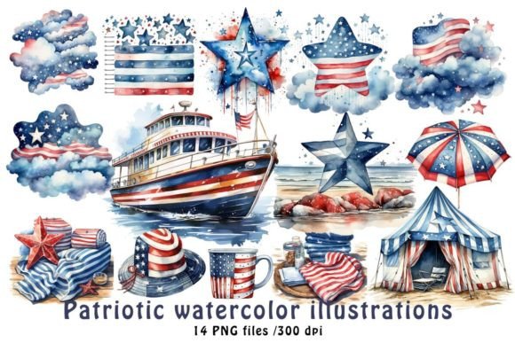 Patriotic Summer Watercolor: Style & Use