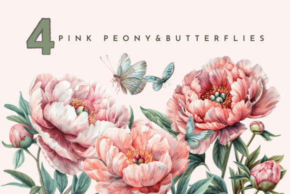Pink Peony Flower, Watercolor Peony