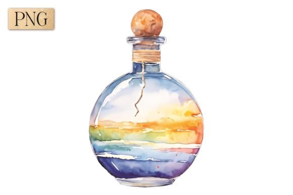 Potion Bottle Watercolor PNG 29: A Handcrafted Design Asset