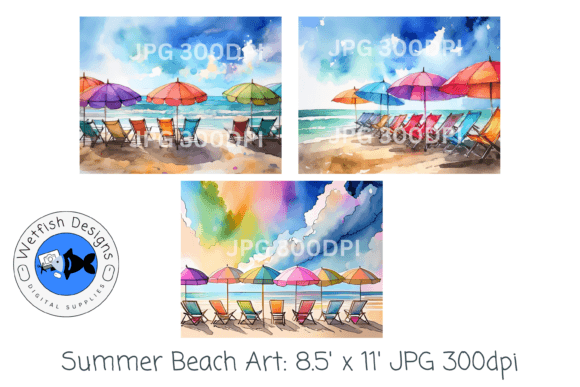 Summer Beach Watercolor Digital Prints 2: Coastal Design Assets for Branding