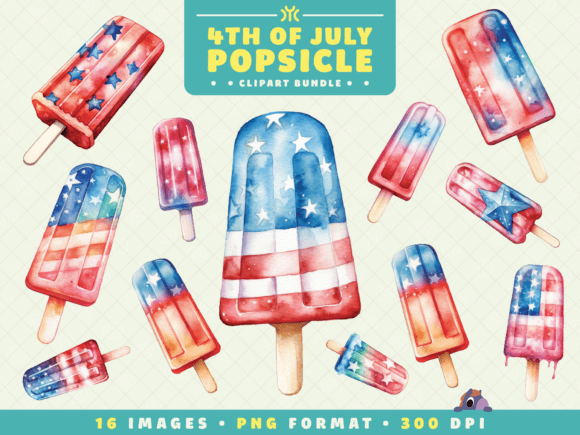 Watercolor 4th of July Popsicle Clipart