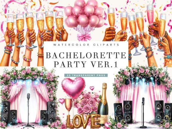Watercolor Bachelorette Party Clipart