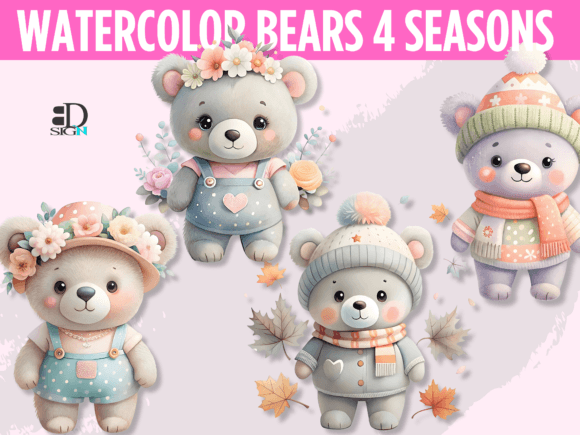 Watercolor Bears 4 Seasons of Cuteness
