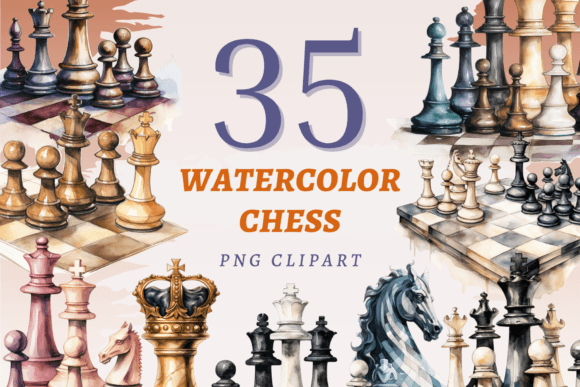 Watercolor Chess PNG Bundle