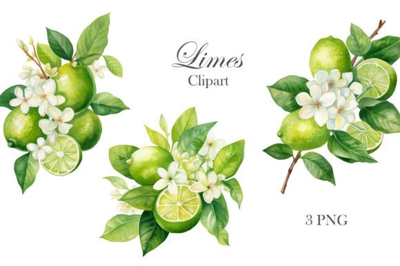 Watercolor Clipart Blooming Limes: A Fresh Take on Citrus Design