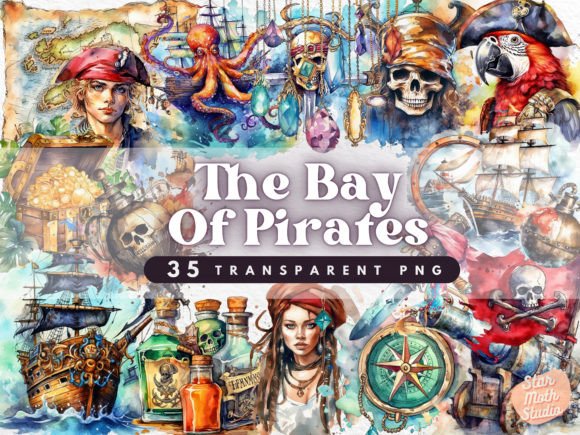 Watercolor Clipart for the Bay of Pirates