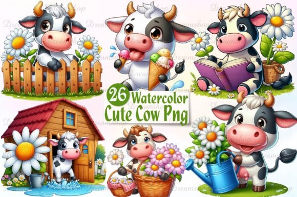 Watercolor Cute Cow Sublimation PNG for Modern Design Work