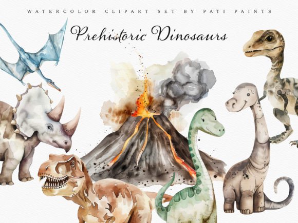 Watercolor Dinosaur Clipart Bundle for Creative Projects