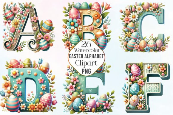 Watercolor Easter Alphabet Clipart