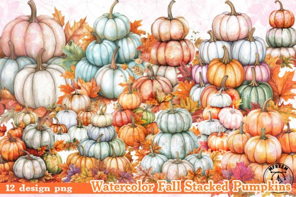 Watercolor Fall Stacked Pumpkins Clipart
