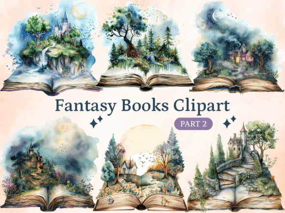 Watercolor Fantasy Books Clipart: Art Meets Imagination