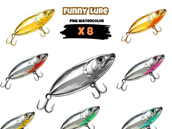 Watercolor Fishing Iron Lure Clipart for Bold Branding