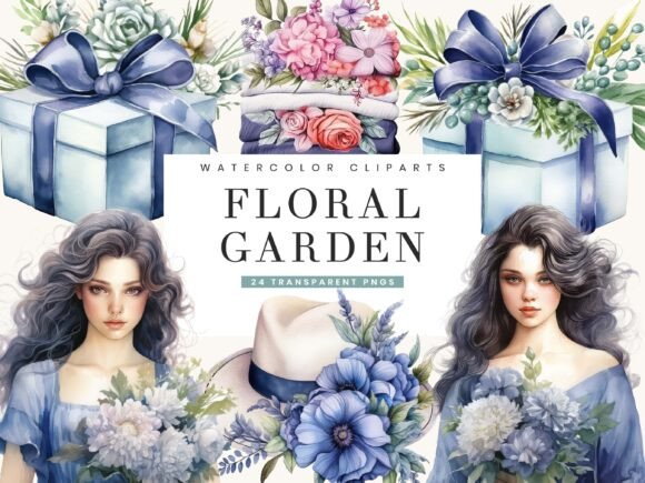 Watercolor Floral Garden Clipart Bundle