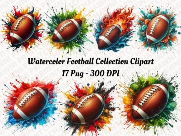 Watercolor Football Collection Clipart