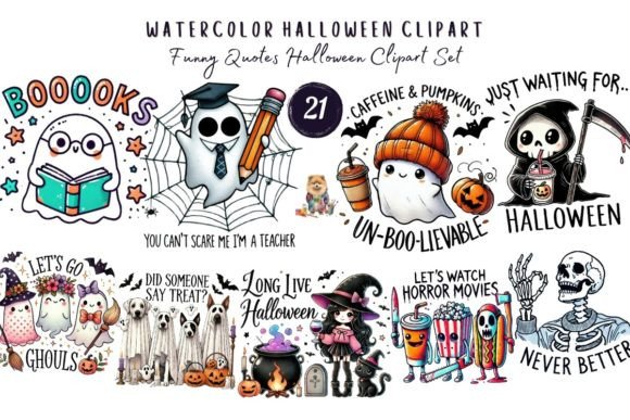 Watercolor Halloween Clipart Funny Quote for Creatives
