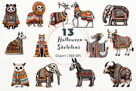 Watercolor Halloween Skeletons Clipart for Creative Projects