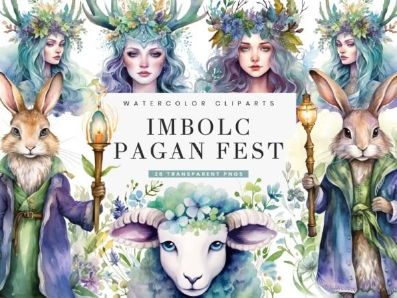 Watercolor Imbolc Pagan Fest Clipart for Seasonal Branding