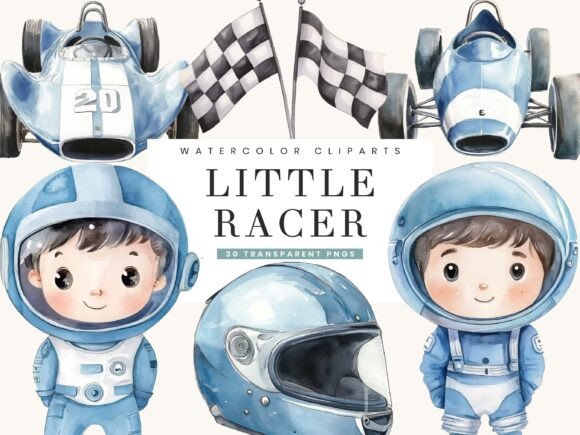 Watercolor Little Racer Clipart Bundle: Design Assets for Creative Projects