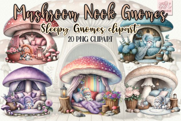Watercolor Mushroom Nook Gnome Design Collection