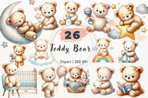Watercolor Neutral Teddy Bear Clipart
