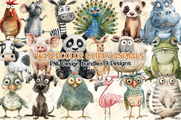 Watercolor Quirky Animals Clipart PNG