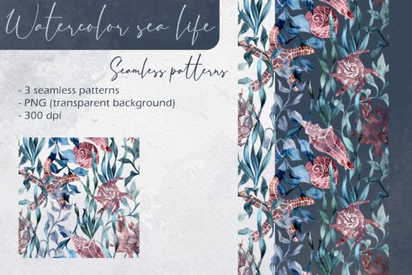 Watercolor Sea Life Seamless Patterns for Modern Design