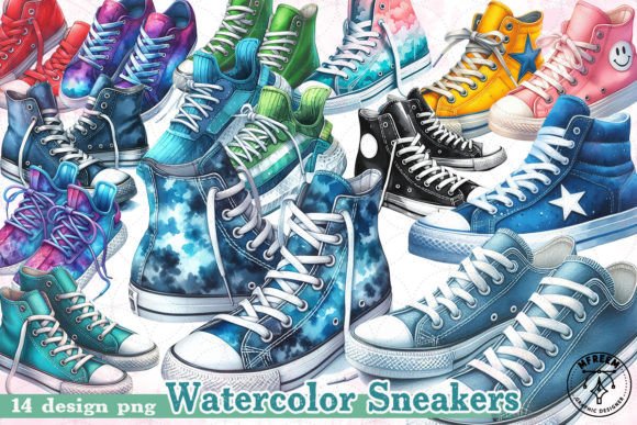 Watercolor Sneakers Clipart PNG