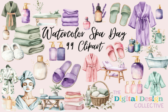 Watercolor Spa Day Clipart Bundle