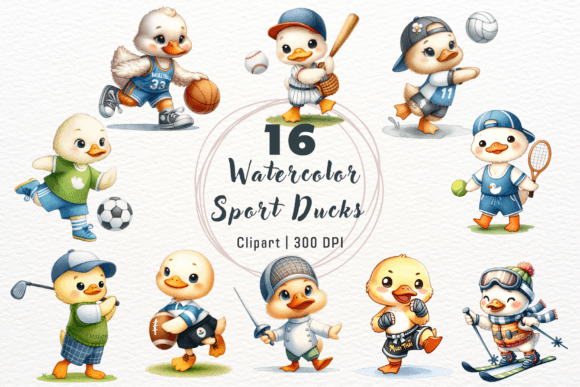 Watercolor Sport Ducks Clipart for Creative Projects
