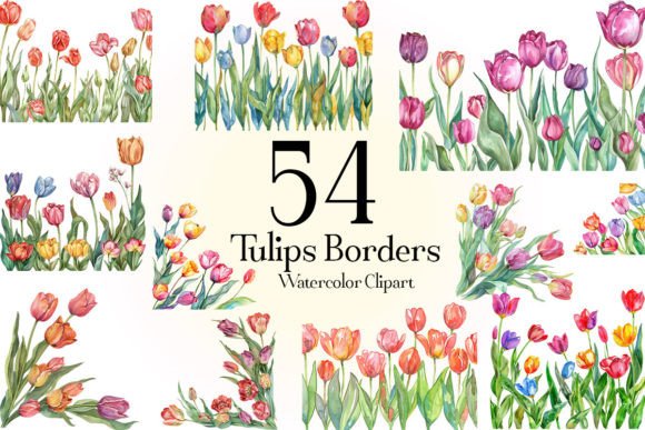 Watercolor Tulips Borders Clipart