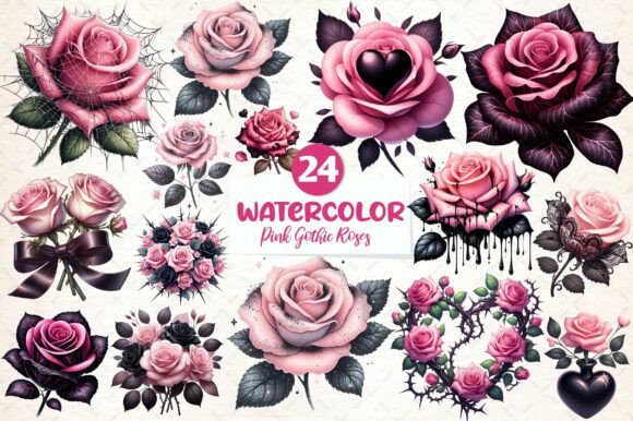 Watercolor Valentine Pink Gothic Roses: A Typeface for Romantic Branding