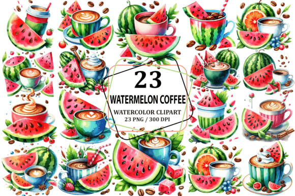 Watercolor Watermelon Coffee Cup Clipart for Branding and Design